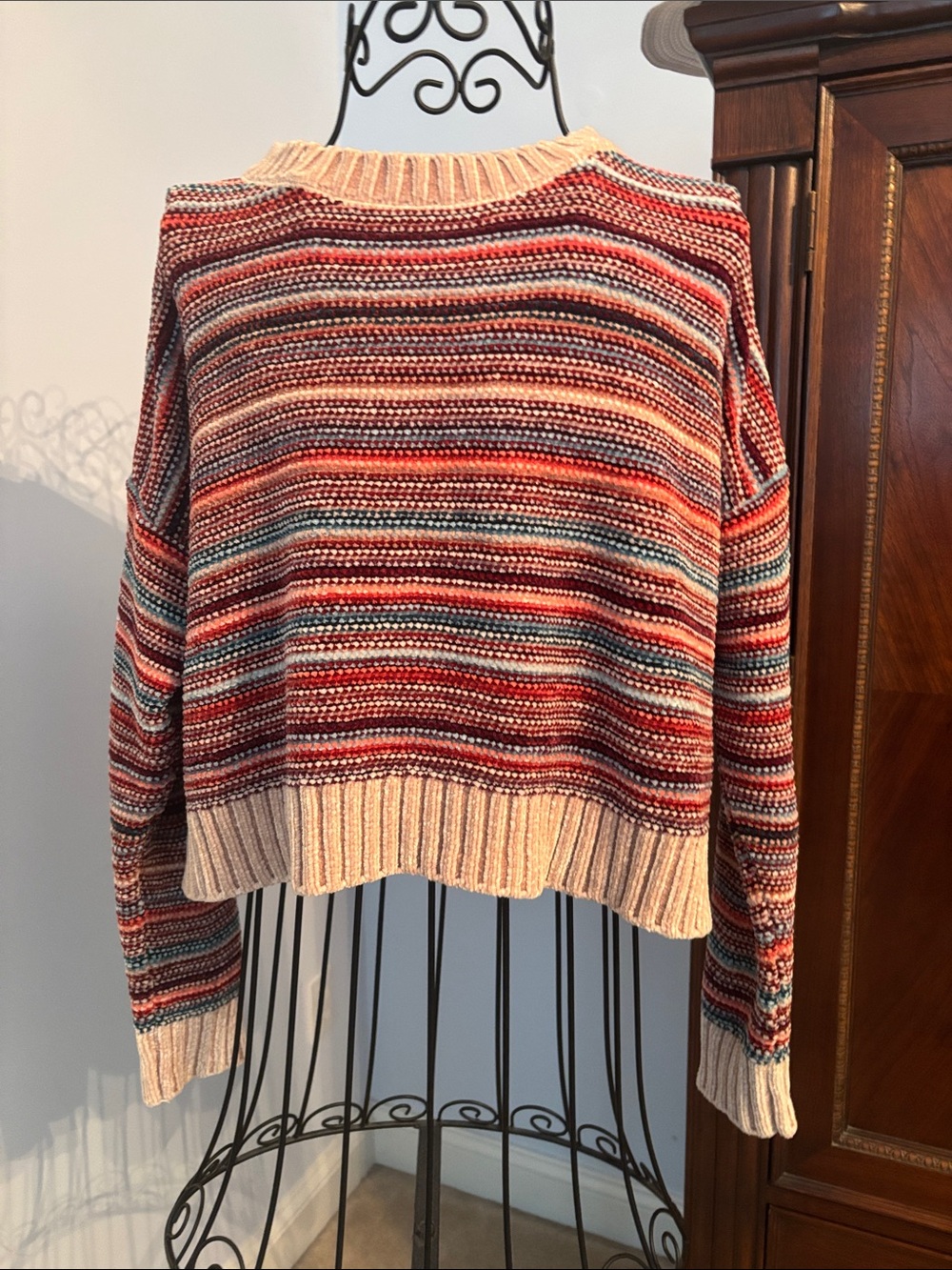 Forever 21 Multicolor Striped Crewneck Sweater - Red, Cream, Blue